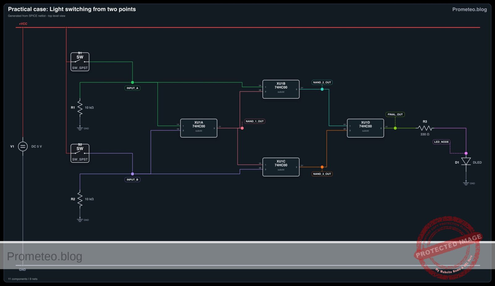 Electrical diagram for case: Light switching from two points