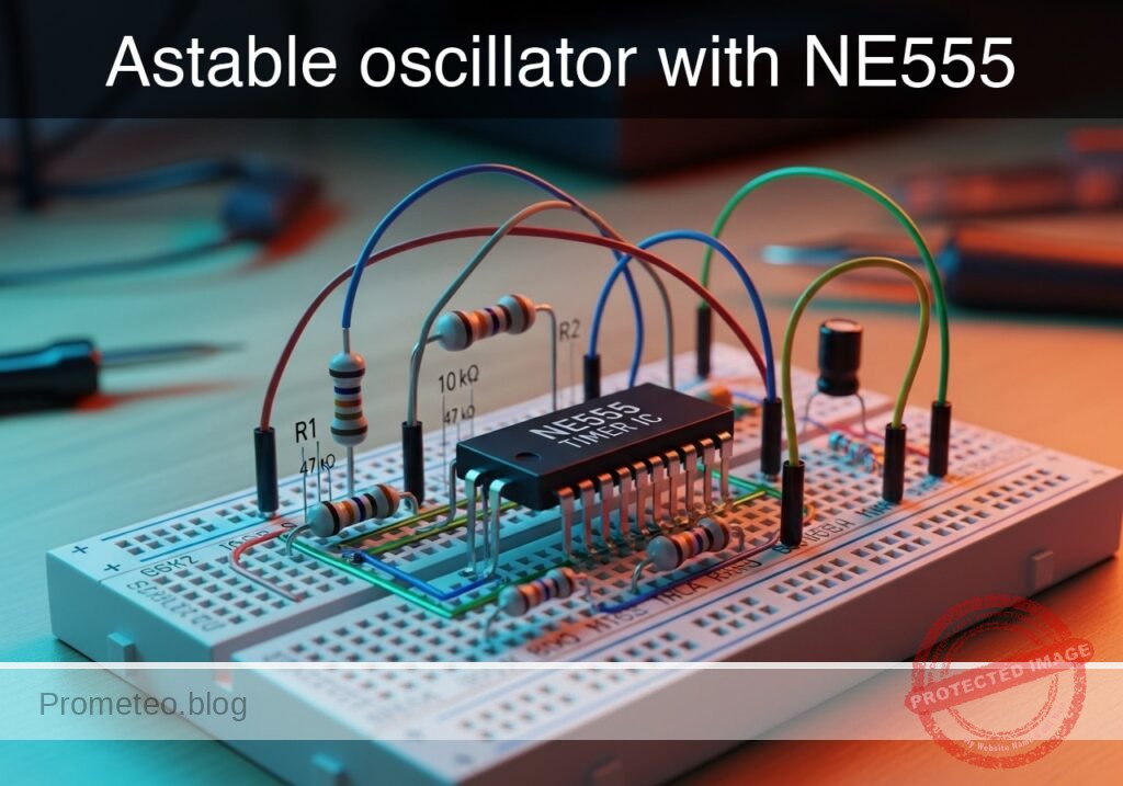 Astable oscillator with NE555 prototype (Maker Style)