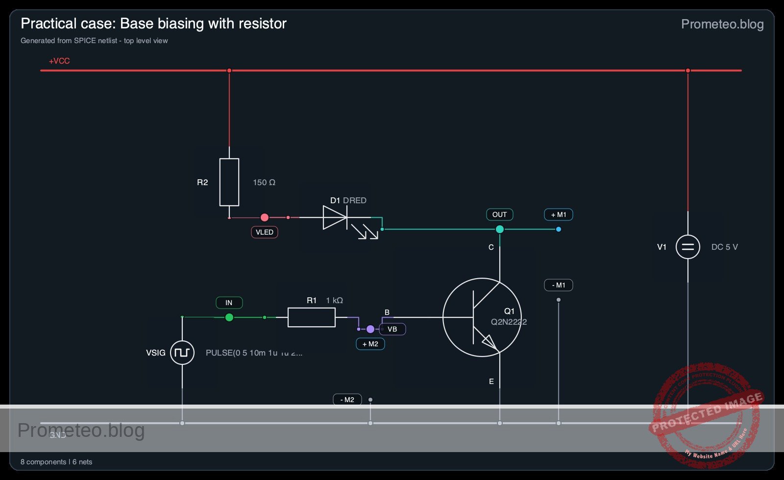 Electrical diagram for Practical case: Base biasing with resistor
