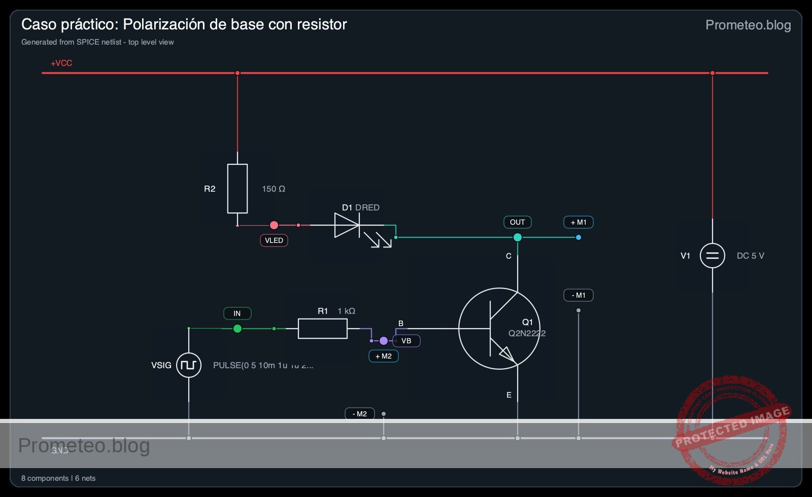 Diagrama eléctrico del caso práctico: Polarización de base con resistor
