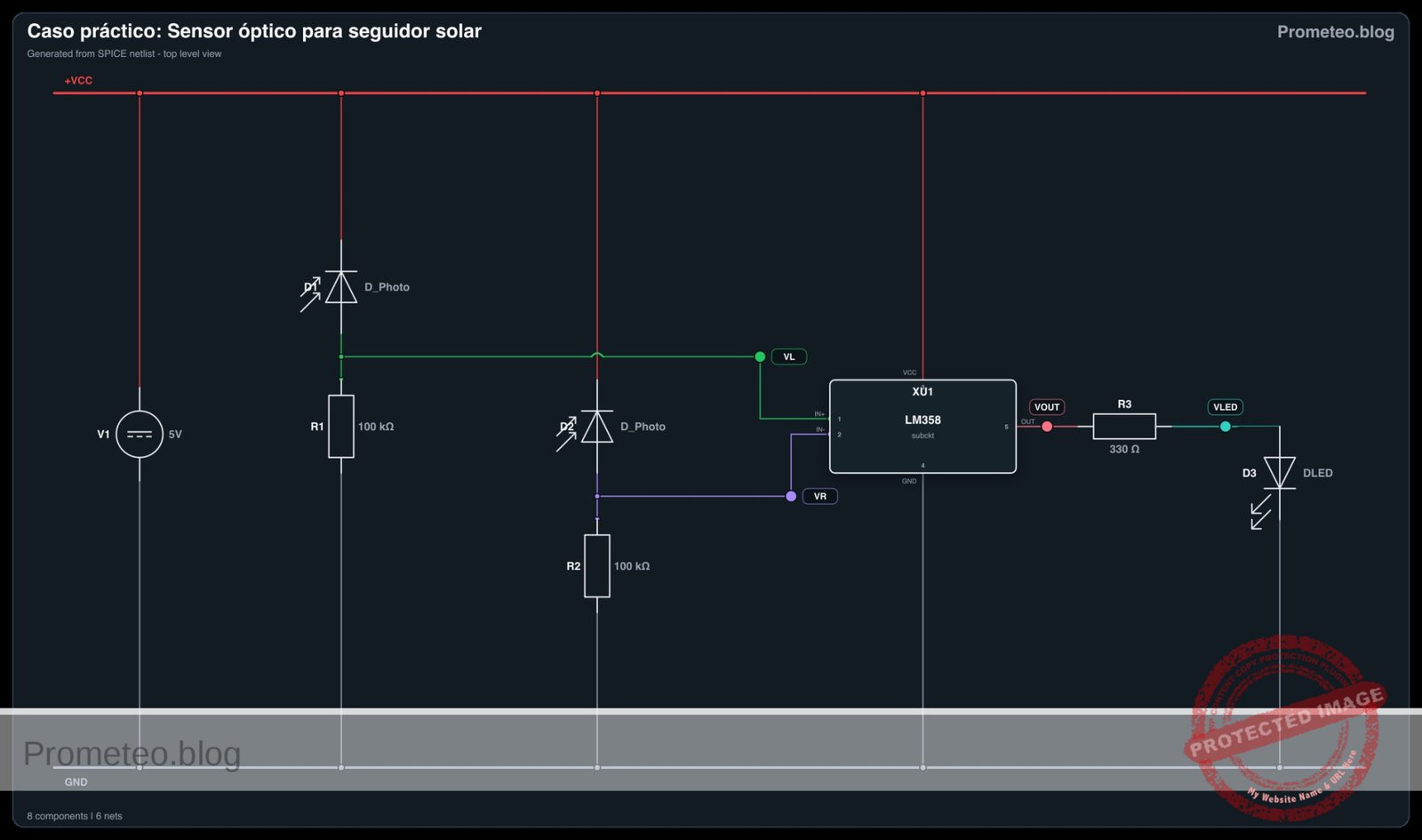 Diagrama eléctrico del caso: Sensor óptico para seguidor solar