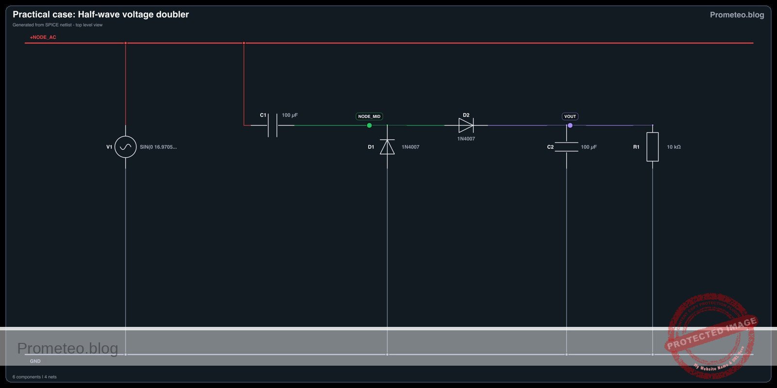 Electrical diagram for case: Half-wave voltage doubler