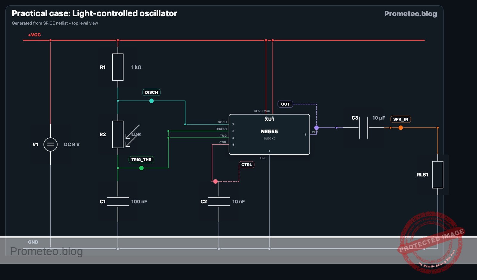 Electrical diagram for case: Light-controlled oscillator