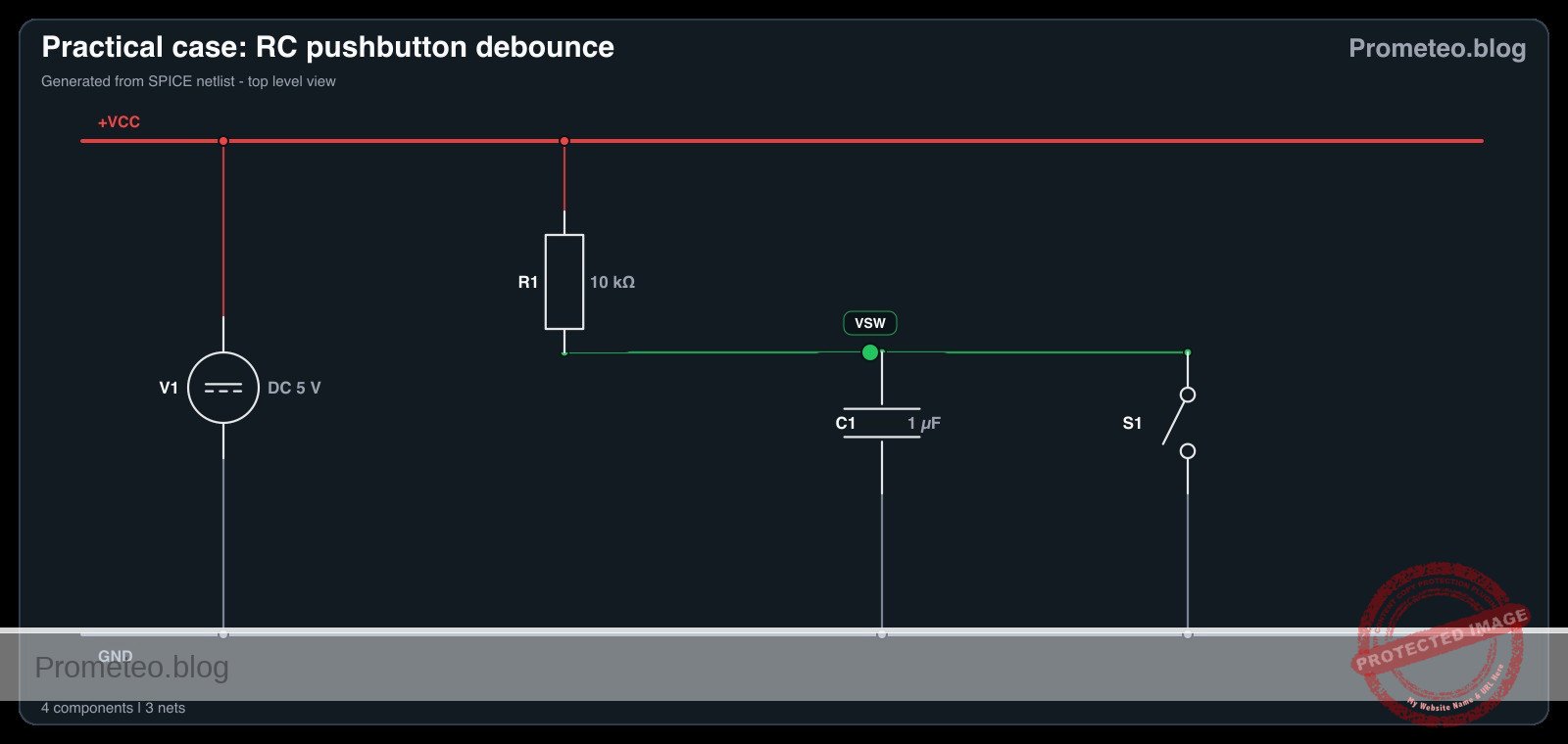 Electrical diagram for case: RC pushbutton debounce