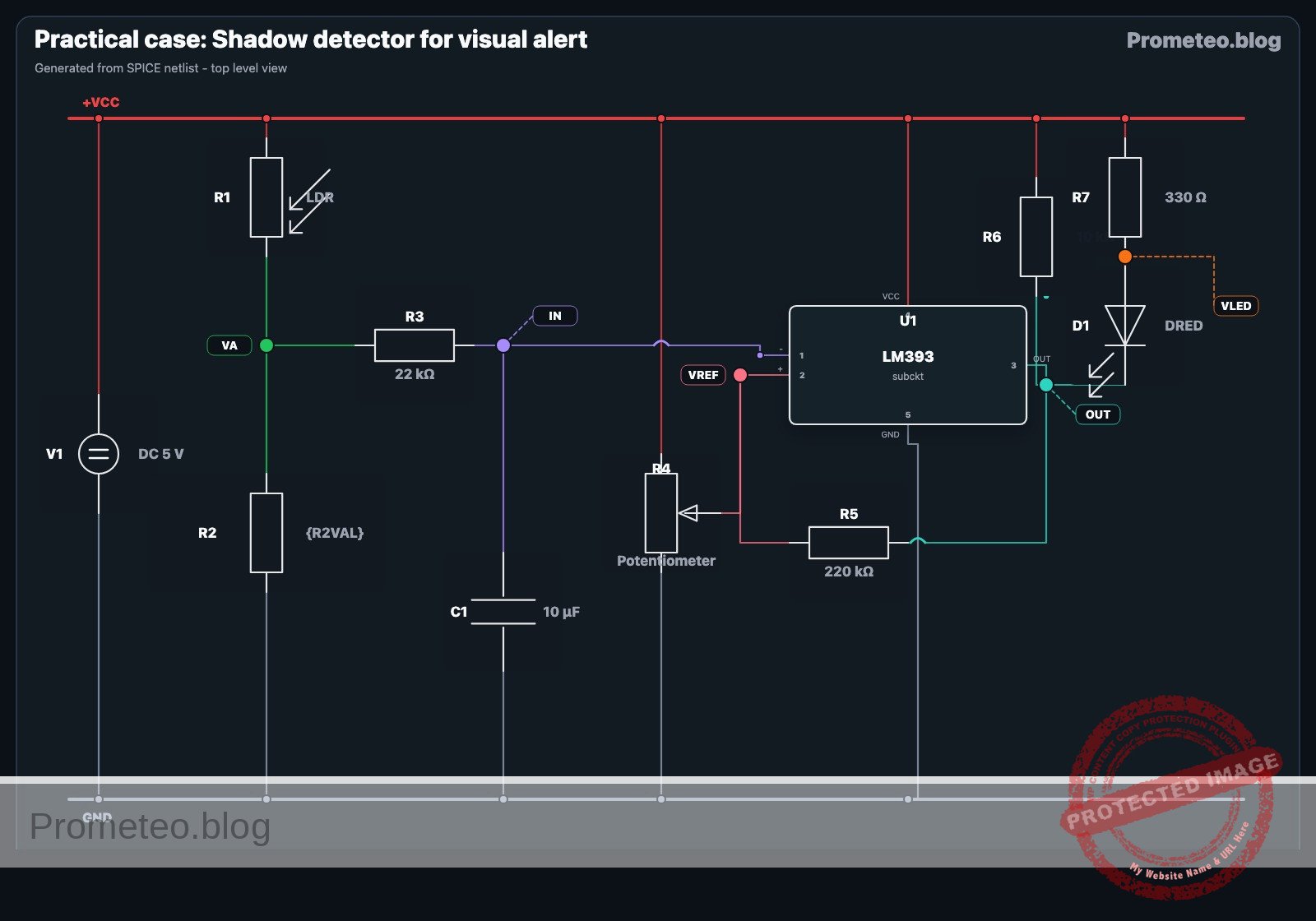 Electrical diagram for the shadow detector for visual alert case