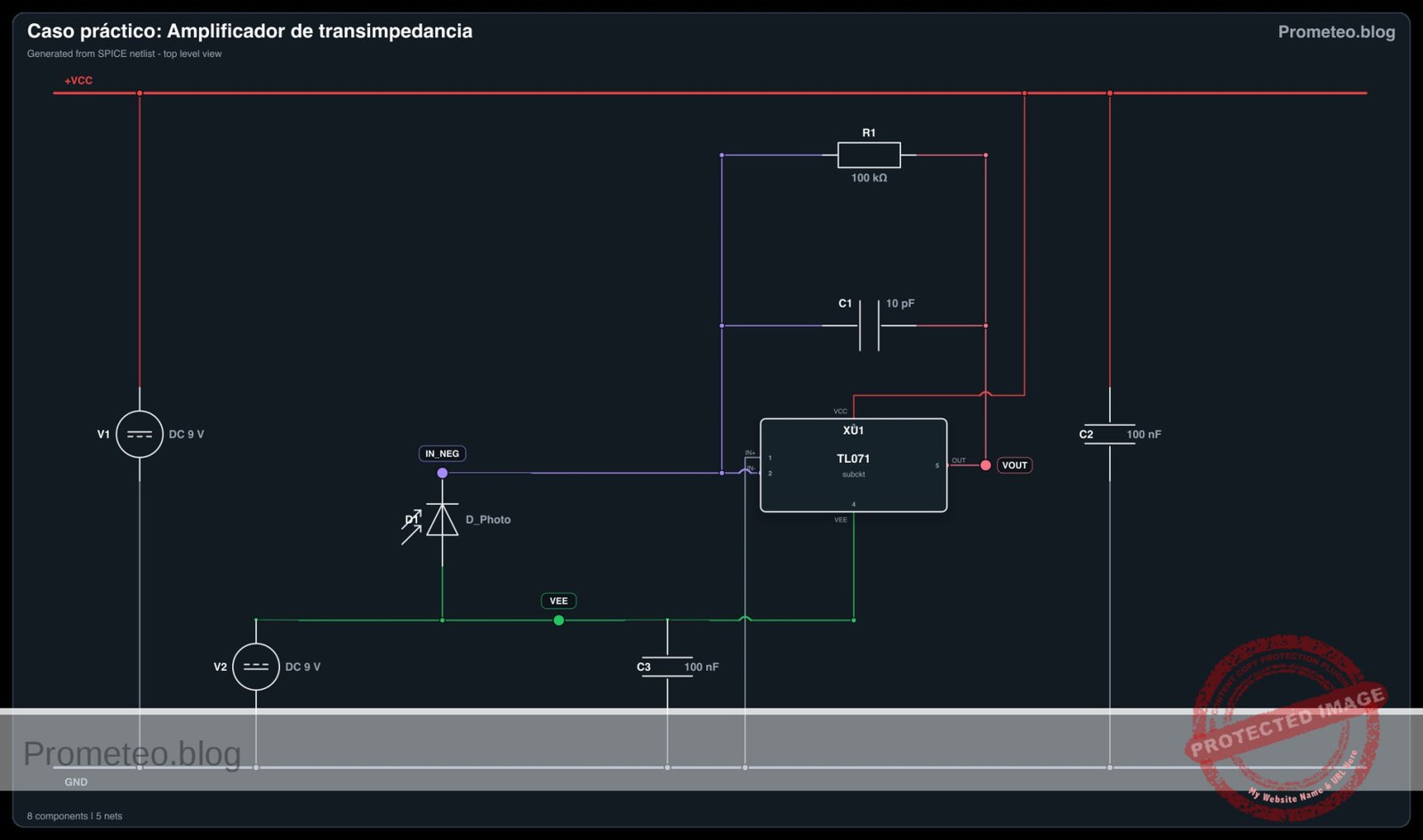 Diagrama eléctrico del amplificador de transimpedancia
