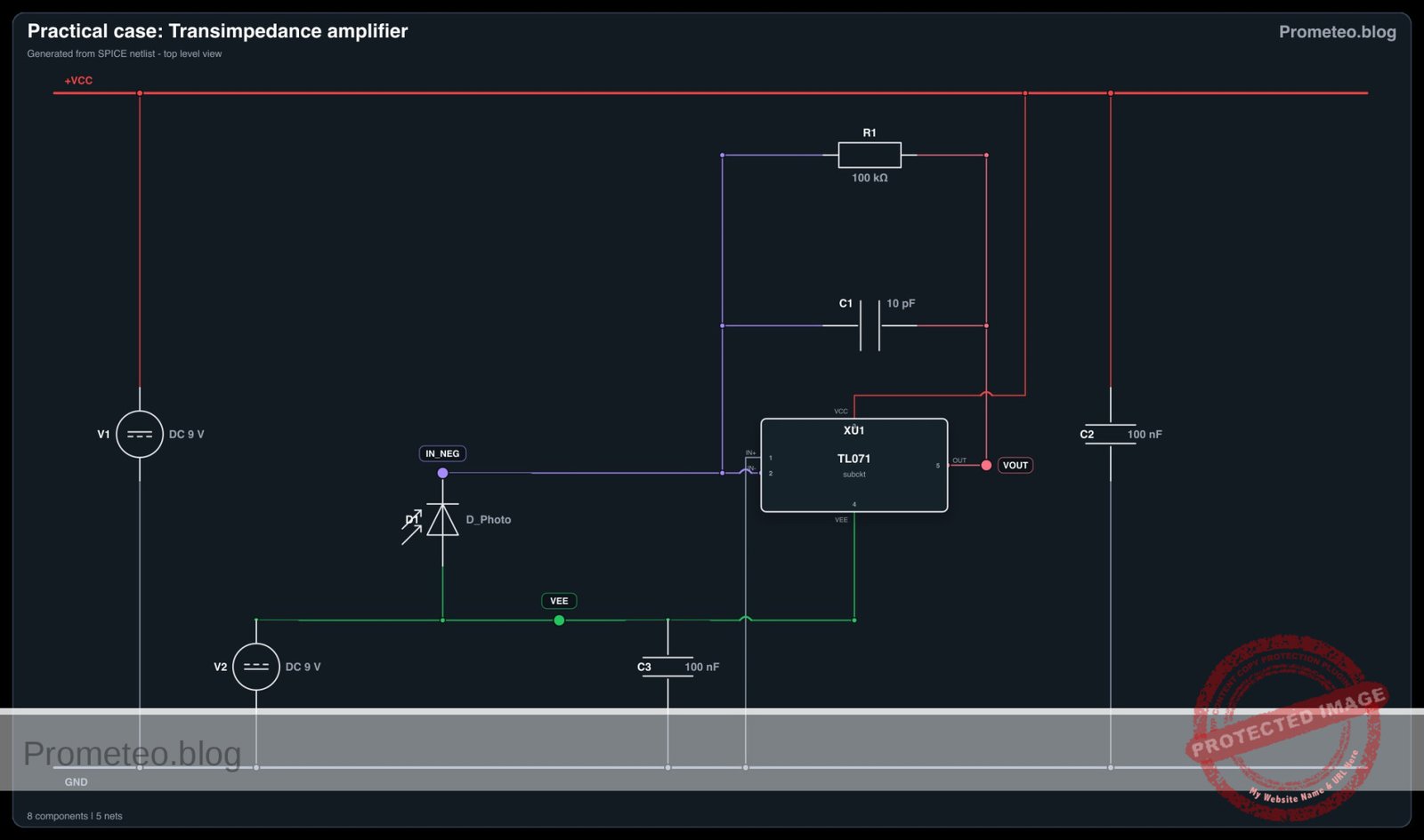 Electrical diagram for transimpedance amplifier