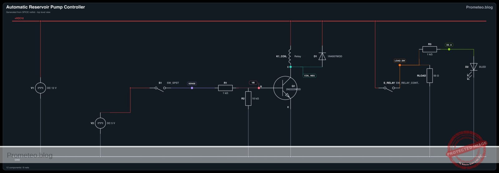 Electrical diagram for case: Automatic reservoir pump controller