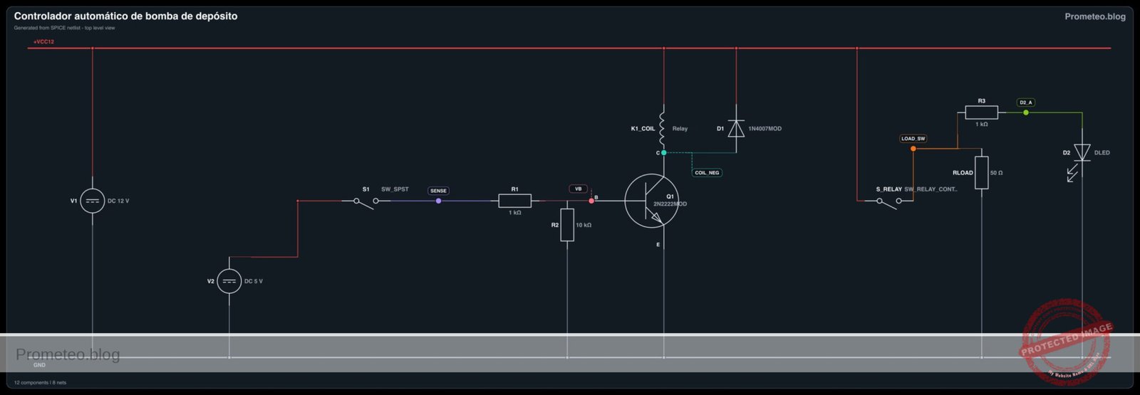 Diagrama eléctrico del caso: Controlador automático de bomba de depósito