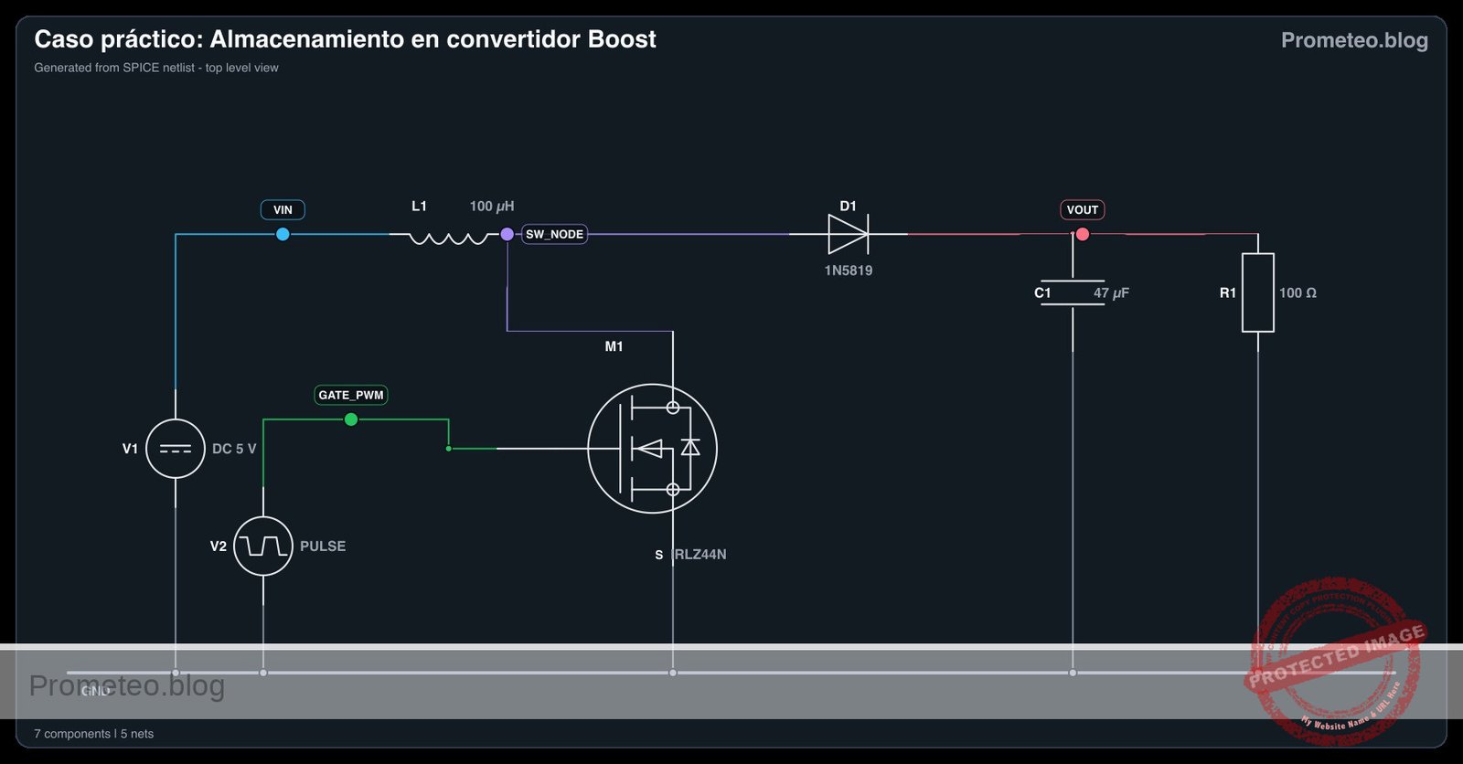 Diagrama electrico del caso: Caso práctico: Almacenamiento en convertidor Boost