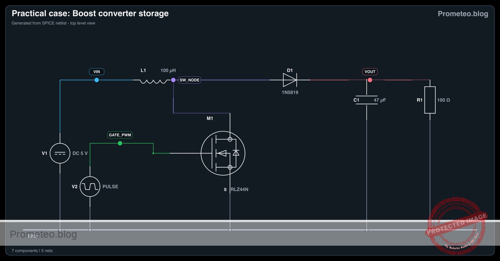 Electrical diagram for case: Practical case: Boost converter storage