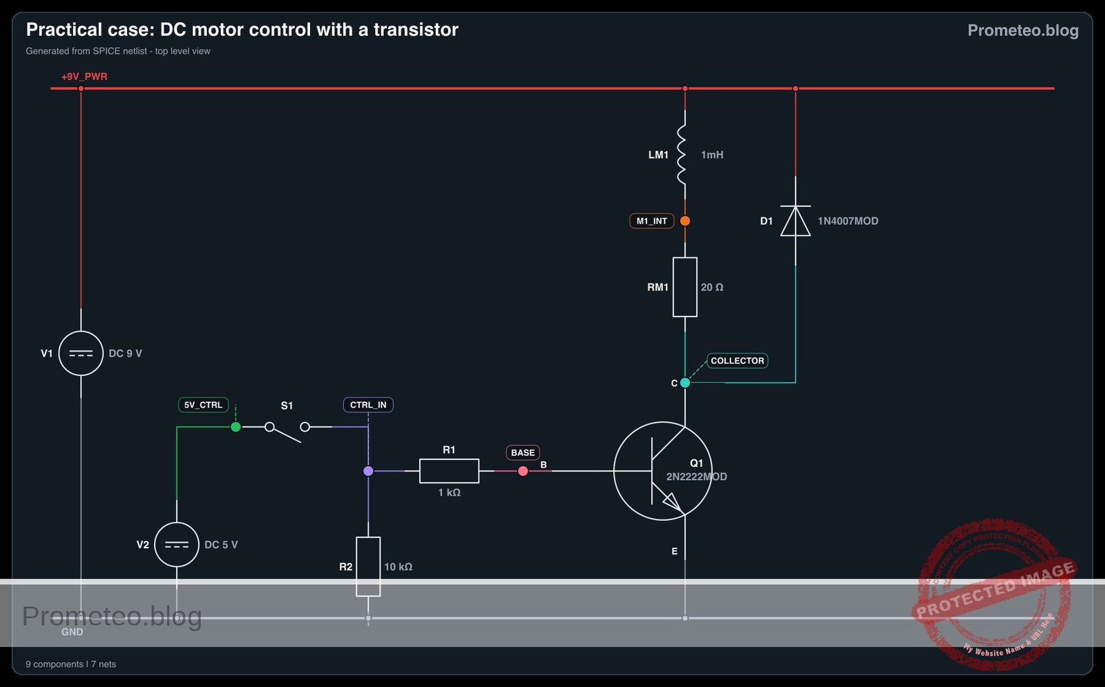 Electrical diagram for case: DC motor control with a transistor