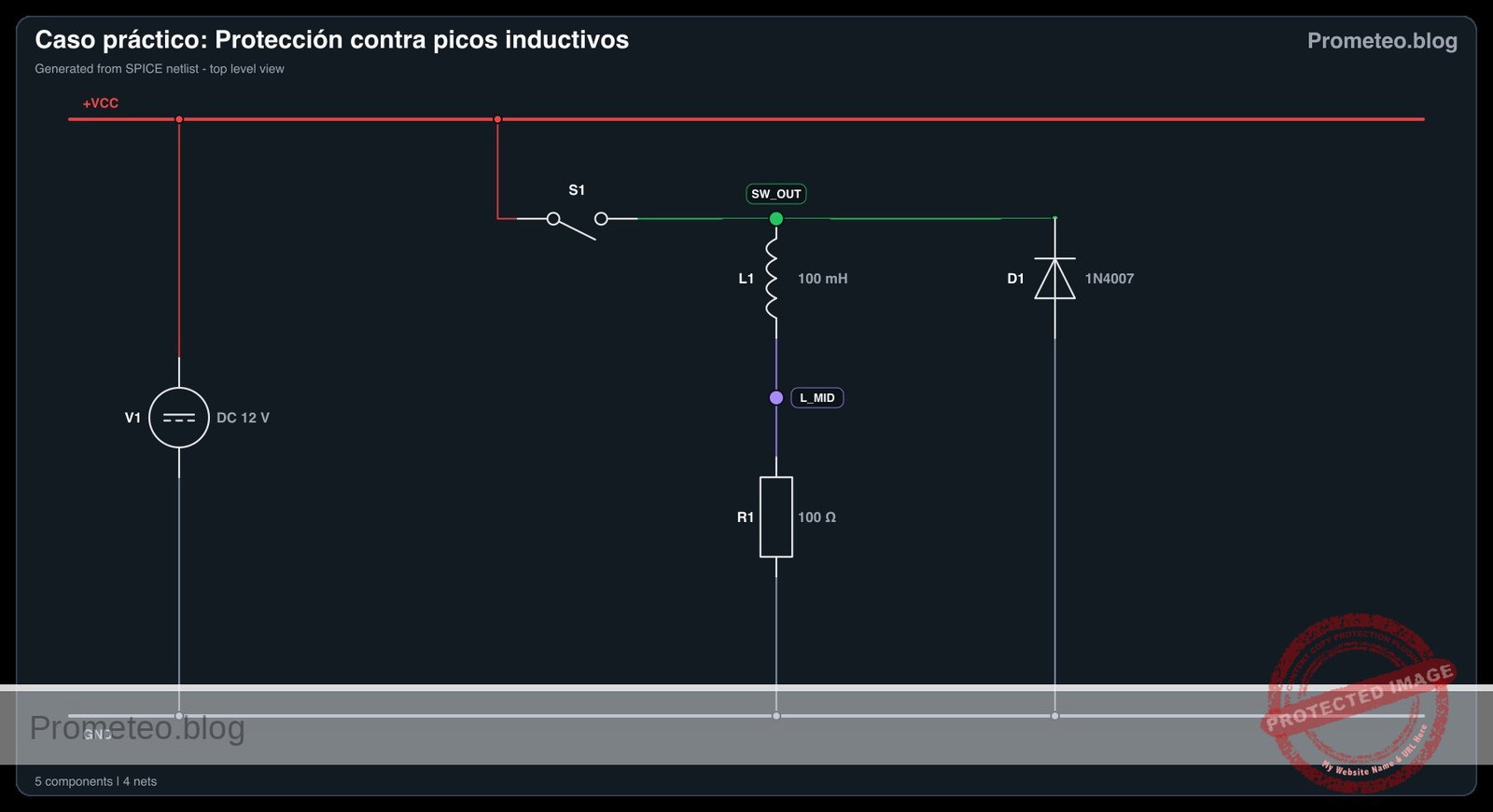 Diagrama eléctrico del caso: Protección contra picos inductivos