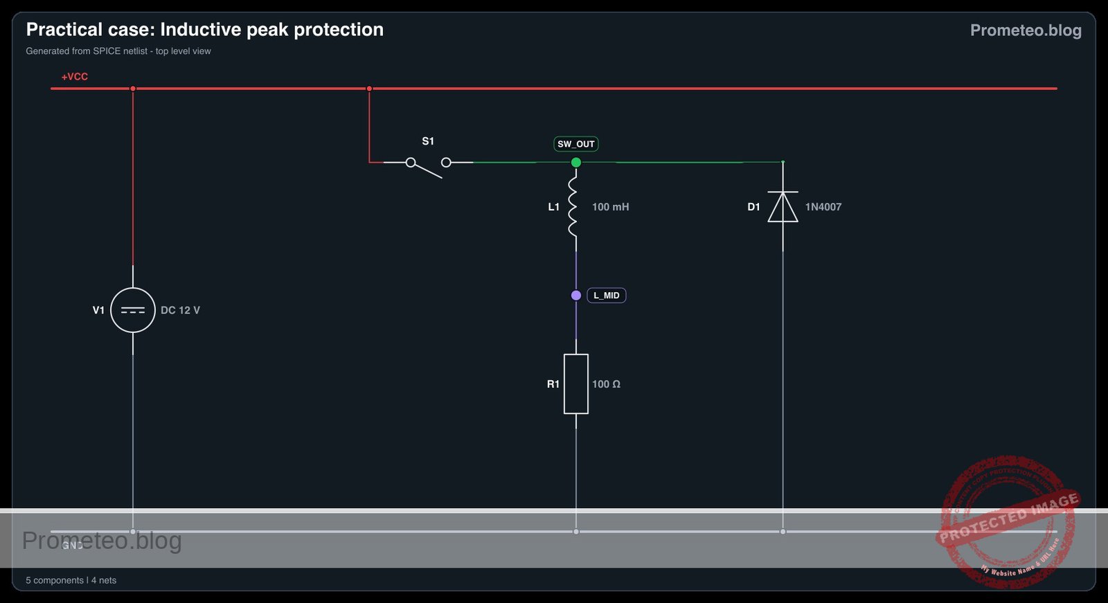 Electrical diagram for case: Inductive peak protection