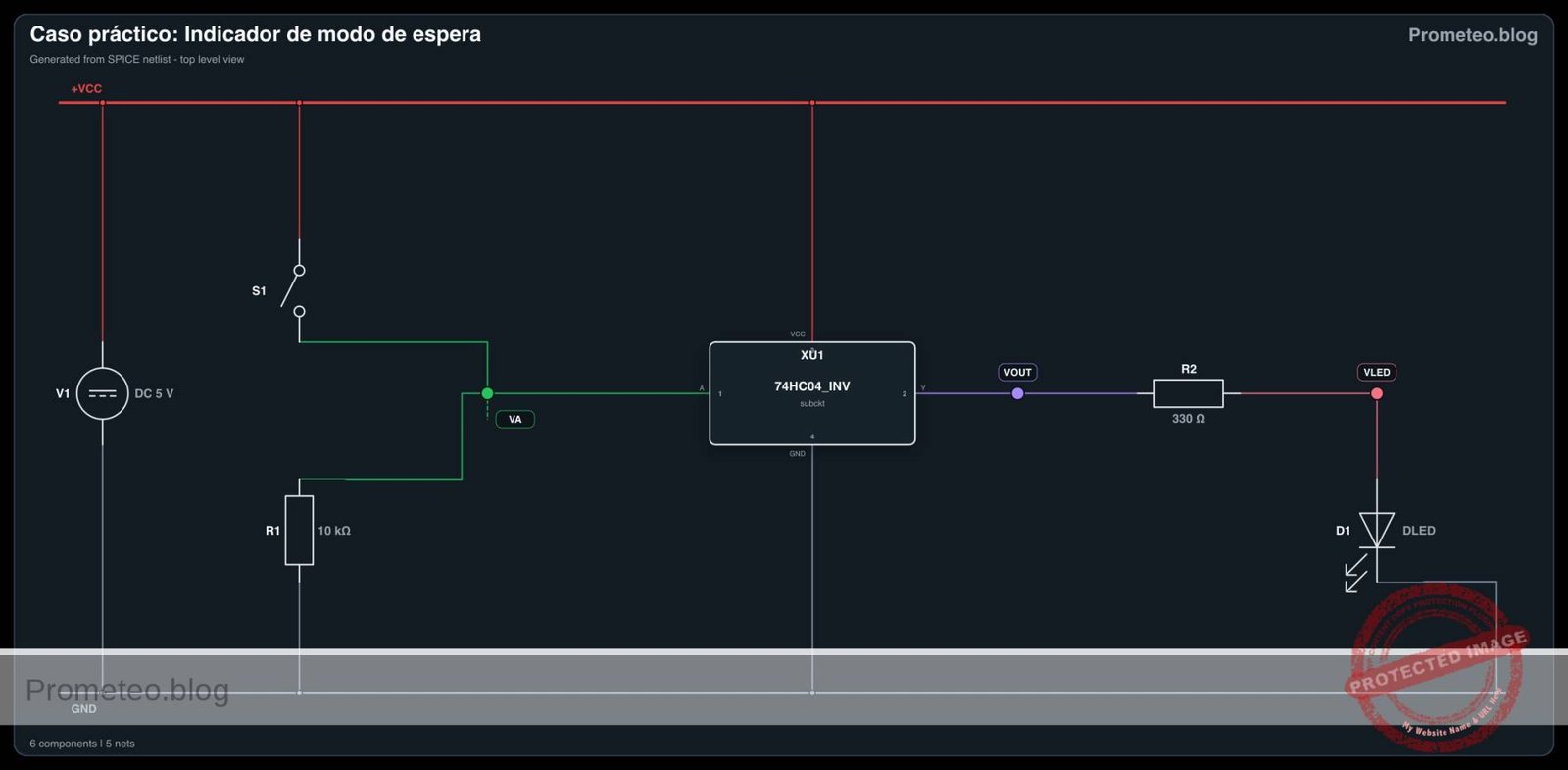 Diagrama eléctrico del caso: Indicador de modo de espera
