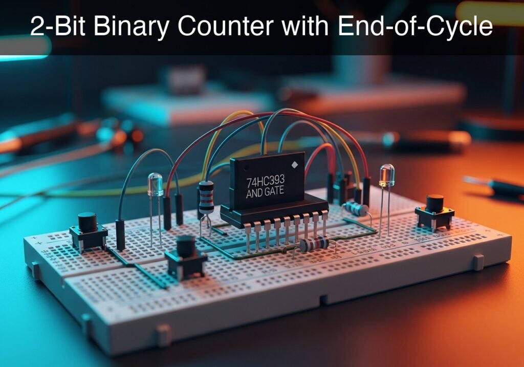 2-Bit Binary Counter with End-of-Cycle prototype (Maker Style)
