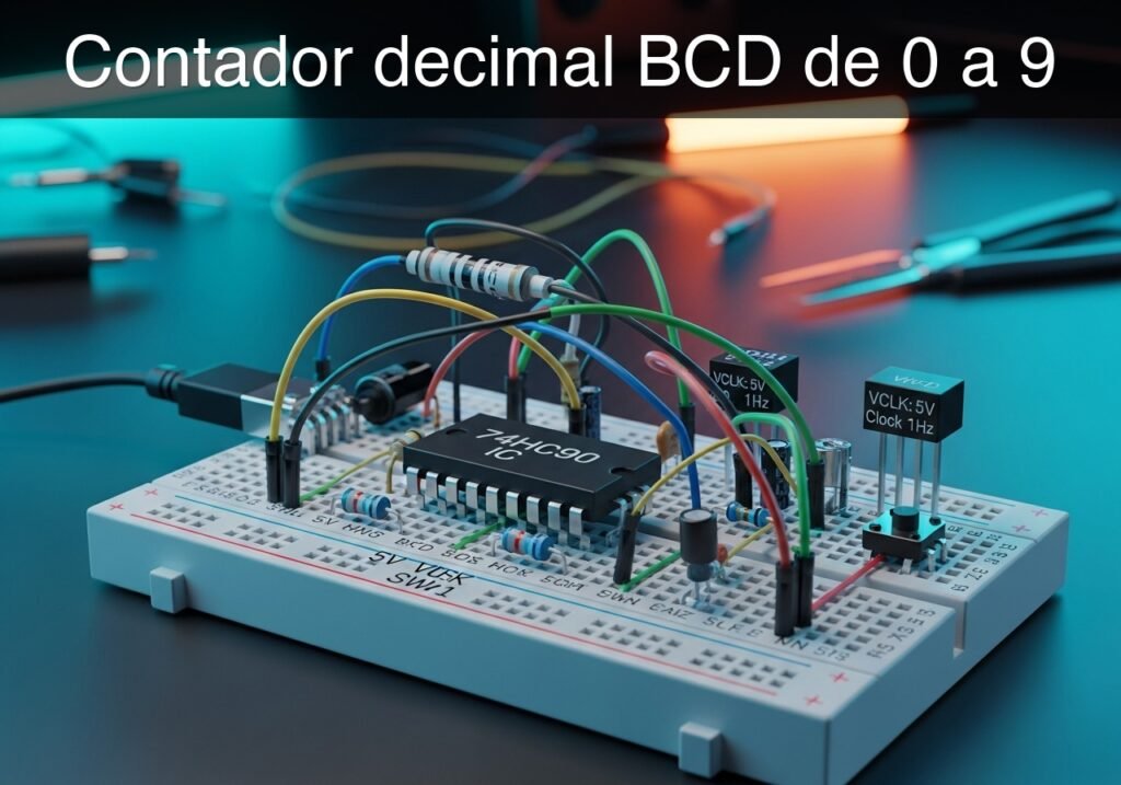 Prototipo de Contador decimal BCD de 0 a 9 (Maker Style)