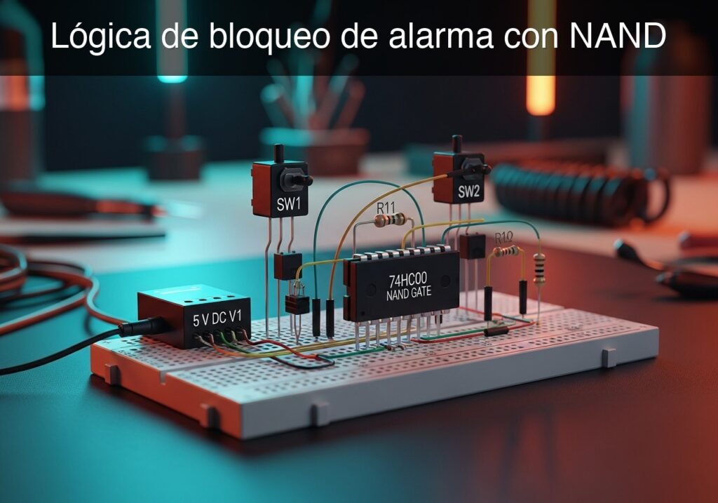 Prototipo de Lógica de bloqueo de alarma con NAND (Maker Style)