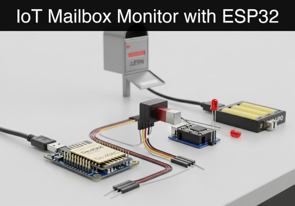Practical case: IoT Mailbox Monitor with ESP32 — ESP32 with reed switch, magnet and LiPo module for mailbox open alert